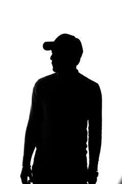 Silhouette of a man in a baseball cap on a white background Stock Illustration