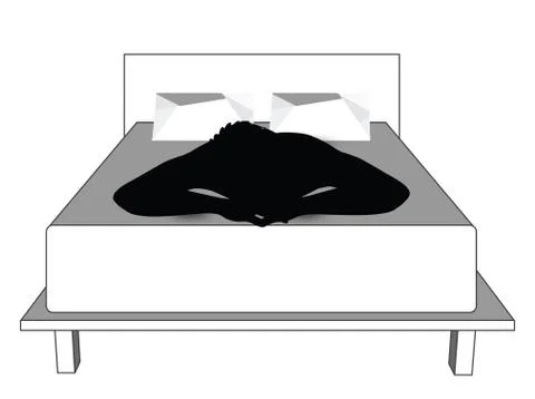 Silhouette of a man in bed Stock Illustration