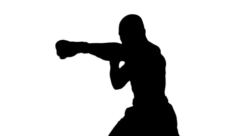 Silhouette of man boxing on white background. Stock Footage 339995700