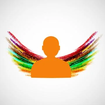 Silhouette of man with colored wings. Vector eps10 Stock Illustration