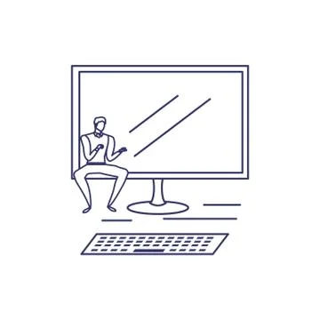 Silhouette of man with computer screen in white background Stockillustratie
