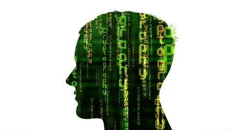 Silhouette of man with cryptography in mind concept Stock Illustration