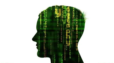 Silhouette of man with cryptography in mind concept 스톡 일러스트