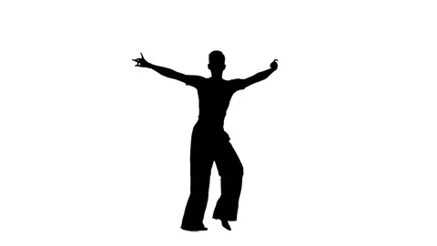 Silhouette man is dancing elements of rumba dance, slow motion Stock Footage 75550294