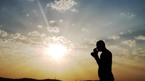 Silhouette of a Man Does Accented Boxing Punches Stock Footage 67343554