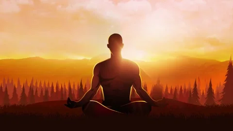 Silhouette of a man doing yoga on mountain peak Stock Footage 276303703