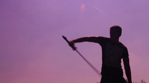 Silhouette man draw samurai sword Stock Footage 48897519