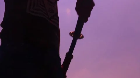 Silhouette man draw samurai sword 2 Stock Footage 48897551