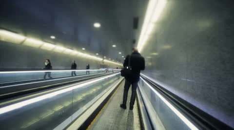 Silhouette of man on flat escalator Stock Footage 25828478