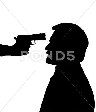 Silhouette of man with gun against head Stock Illustration
