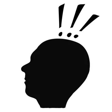 Silhouette of man head in profile with three exclamation marks above his head Stock Illustration