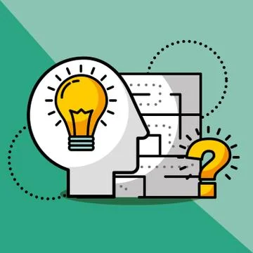 Silhouette man idea creativity question solution 库存插图