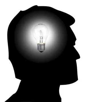 Silhouette of a man with a light bulb on is head to illustrate the concept of Stock Illustration