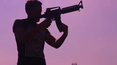 Silhouette man load M4 clip 動画素材 48897589