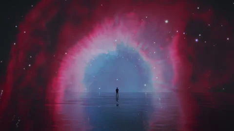 Silhouette of a man looking at the beauty of universe, stars and milky way. Zoom Stock Footage 250194769