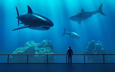 Silhouette of a man looking at fish Illustrazione stock