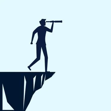 Silhouette of a man looking through a binoculars. forward looking concept Stock Illustration