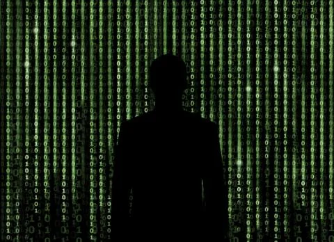 Silhouette of man looking through the matrix background Stock Illustration