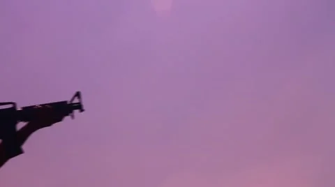 Silhouette man with M4 enter shot, aim and leave Stock Footage 48897630