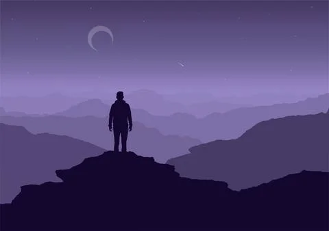 Silhouette of a man on the mountain cliff vector Illustrazione stock