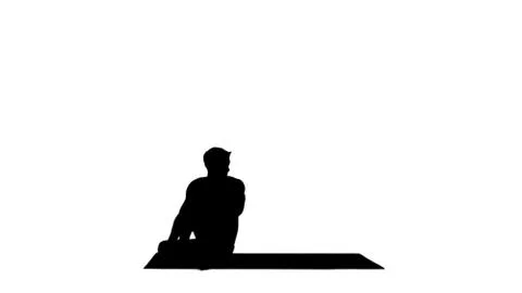 Silhouette Man practicing yoga, stretching torso. Stock Illustration