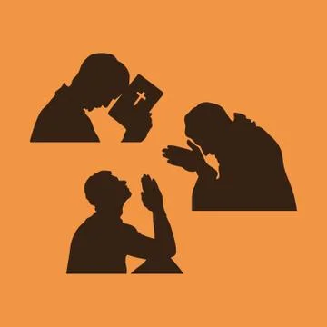 Silhouette. The man is praying Stock Illustration