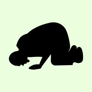 Silhouette of a man prostrating and performing the prayer. Stock Illustration