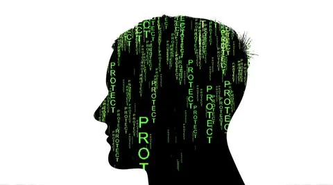 Silhouette of man with protect data concept イラスト素材