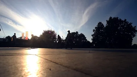 Silhouette of man rollerblading Stock Footage 70593022