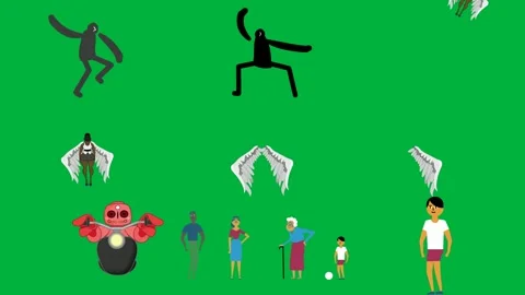 Silhouette man running green background screen black person jumping image. Stock Footage 310563028