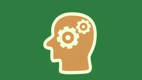 Silhouette of man ' s head gears in the brain isolated isolated on green Vídeo Stock 336891291