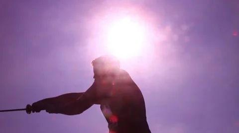 Silhouette man with samurai sword routine 2 Stock Footage 48897304