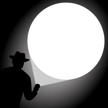 Silhouette man shining flashlight on the wall Stock Illustration