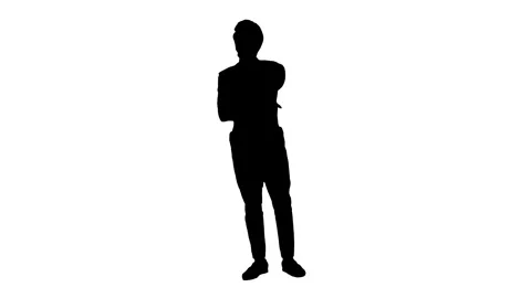 Silhouette man singer singing song and dancing on white background. Stock Footage 338220366