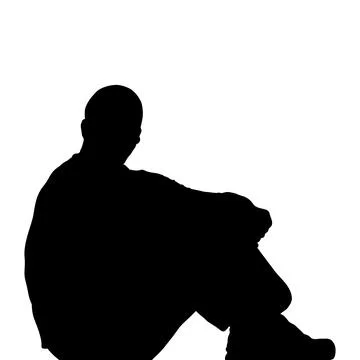 Silhouette of a man sitting alone on a white background Stock Illustration