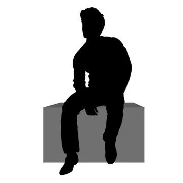 Silhouette of a man sitting on box isolated on white background. Vector Stock Illustration