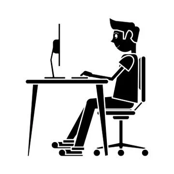 Silhouette man sitting using laptop on desk design Stock Illustration