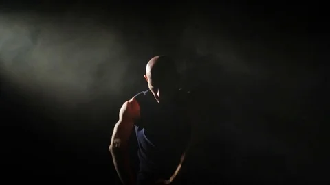 Silhouette of man stretching Stock Footage 82660184