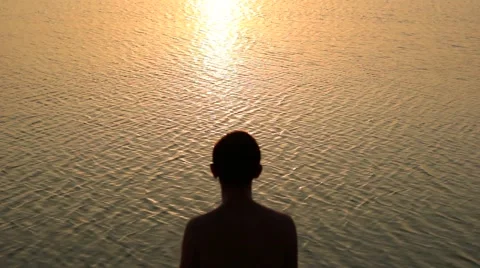 Silhouette of a Man on Sunset Stock Footage 68293596