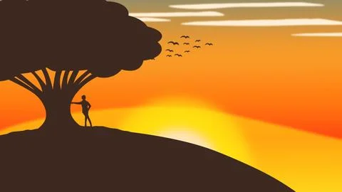 Silhouette of a Man thinking about his life Stock Illustration