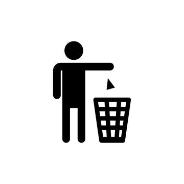 Silhouette of a man, throwing garbage in a bin, isolated on white background Stock Illustration