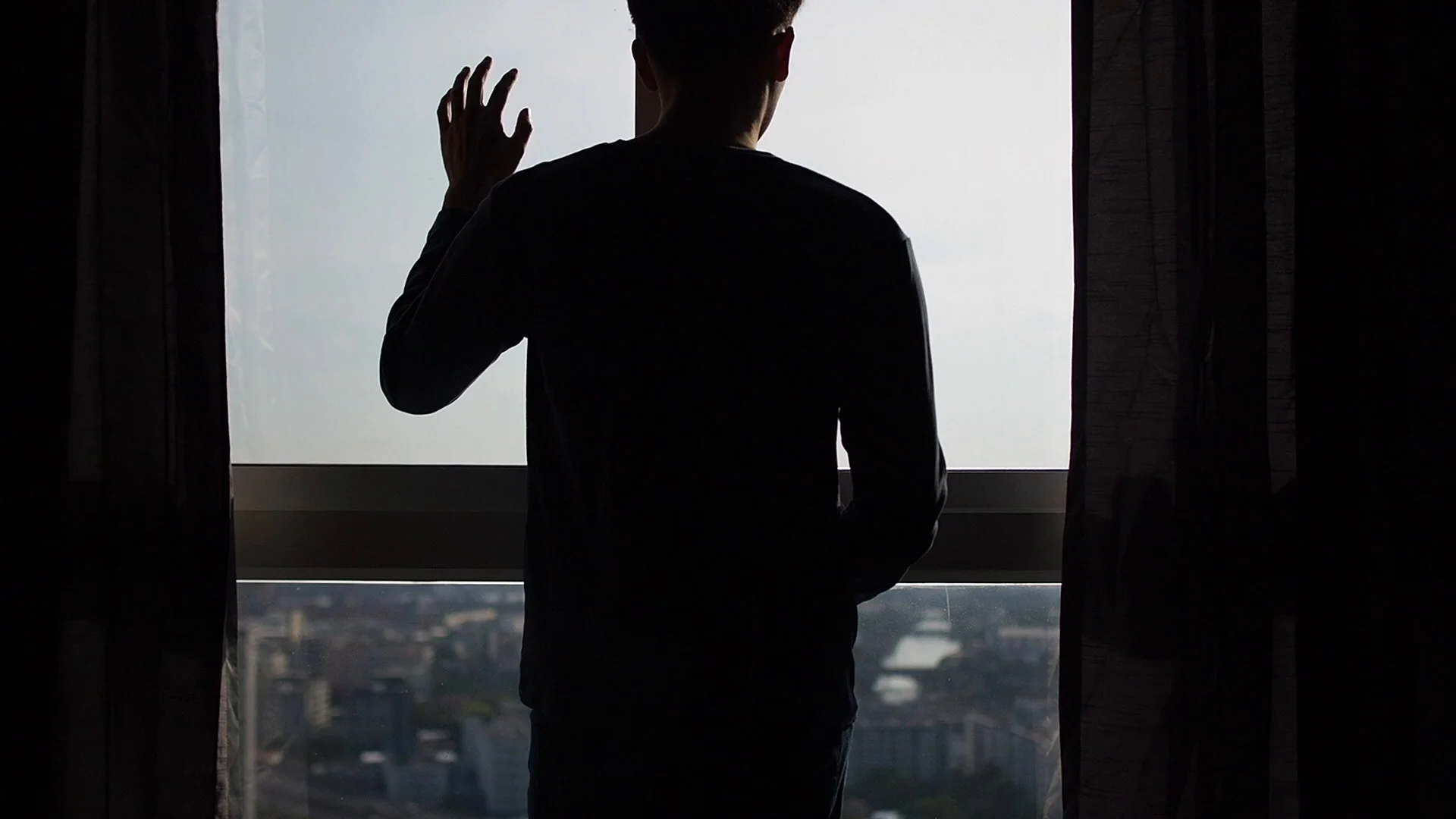 Silhouette of Man Banging on Window From, Stock Video