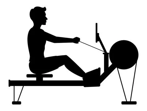 Silhouette of Man Training on Rowing Machine Stock Illustration