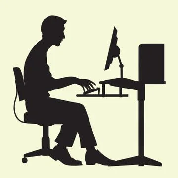 Silhouette of Man Typing on Computer Stock Illustration