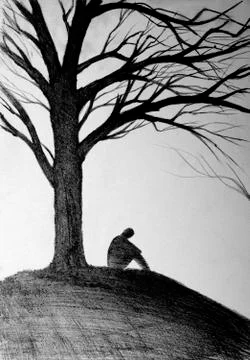 Silhouette of a man under the tree Stock Illustration