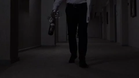 Silhouette of a man walking in the corridor Stock Footage 255018577