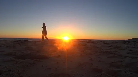 Silhouette Of A Man Walking During Sunset At The Beach Stock Footage 97121272