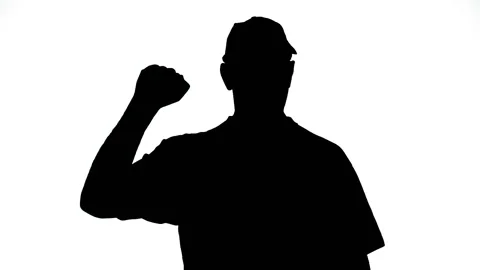 Silhouette of a man on a white background protests gesturing with his hands 库存影片 153162174