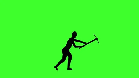 Silhouette man working with pick, mining industry, green screen Stock Footage 320322159