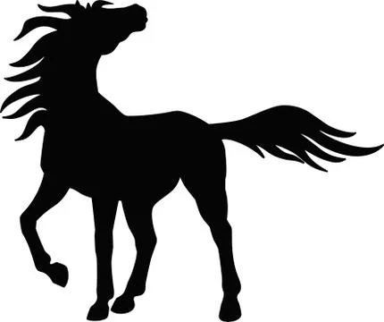 Silhouette of a mare with a long mane. Stock Illustration